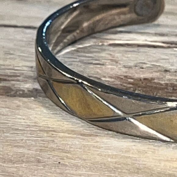 Vintage Ladies Solid Silver And Gold Tone Diamond Design Cuff Bracelet - Picture 2 of 6